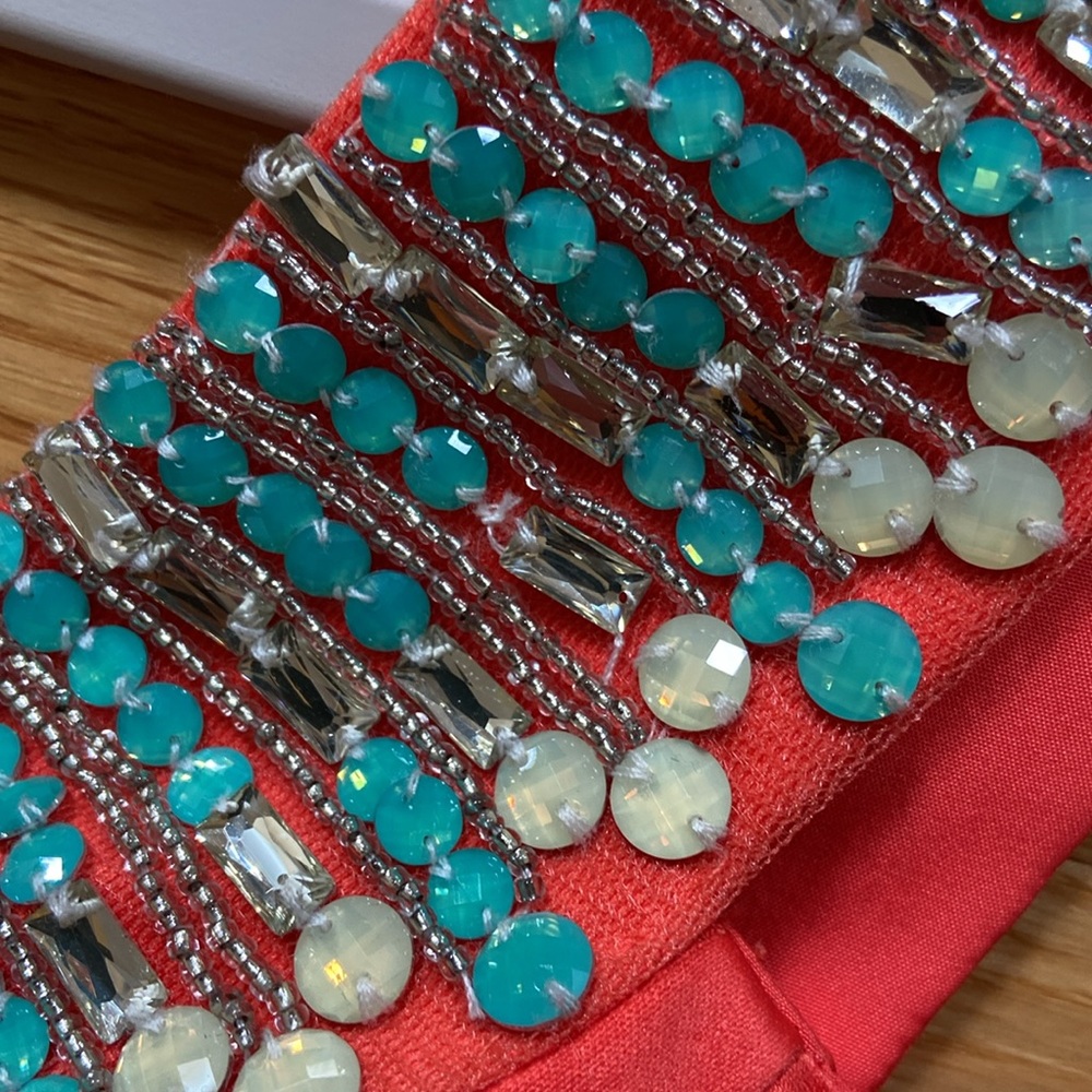 Rachel Allan coral/turquoise high/low dress - Picture 3 of 5